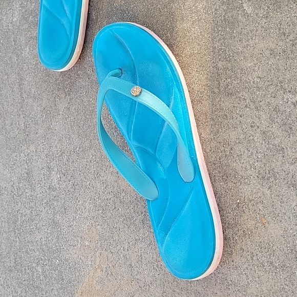 Teal women's flip flops - Picture 2 of 4